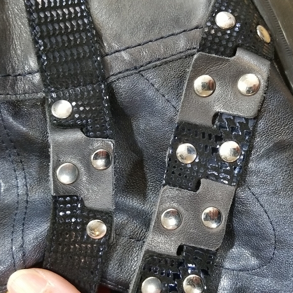 FRANCE MODE On Trend Blue Gray Black Mixed Media Booties with Straps - Picture 11 of 15